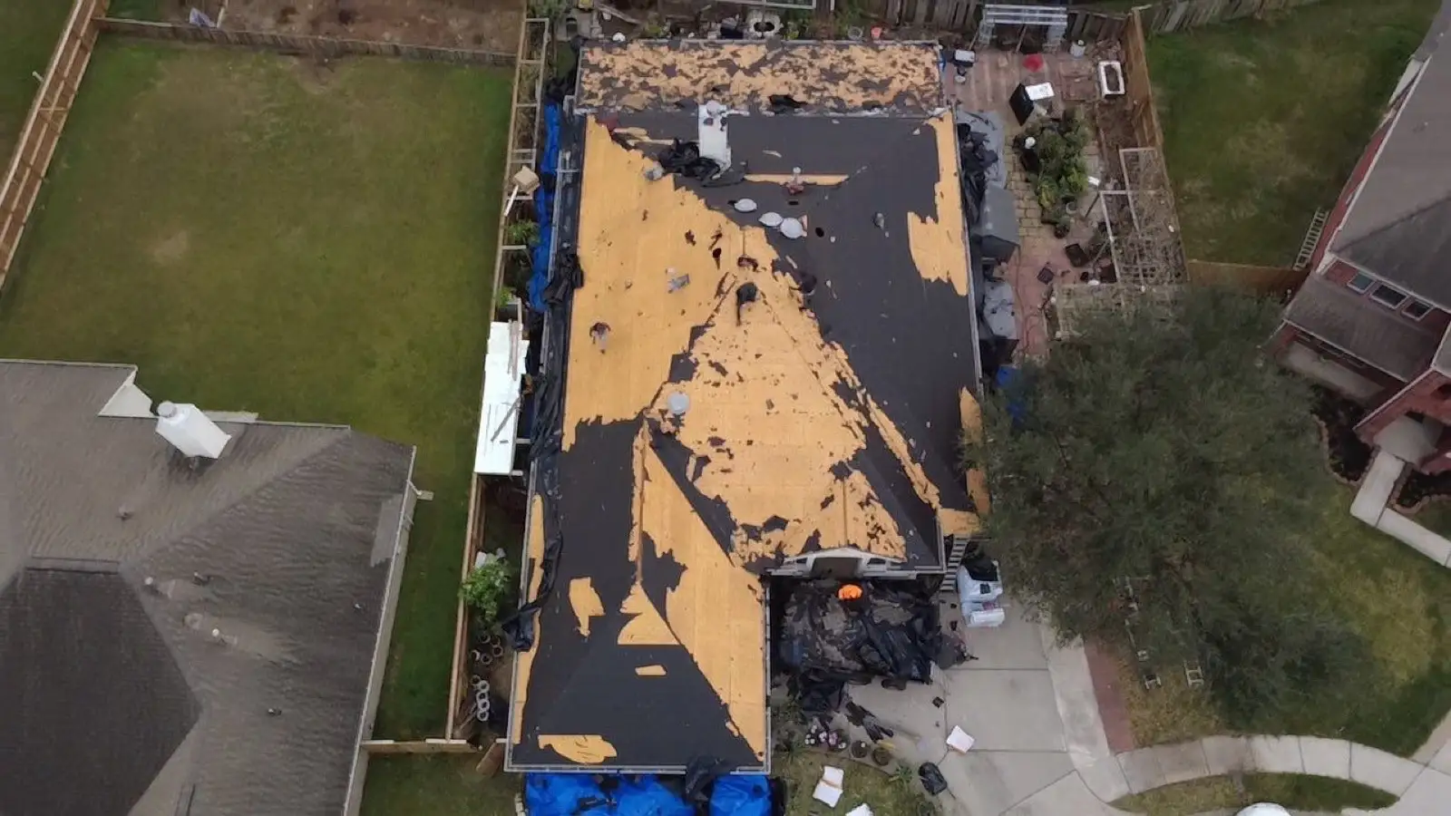 January 13. The deck opened up, tarps ringing the house below.