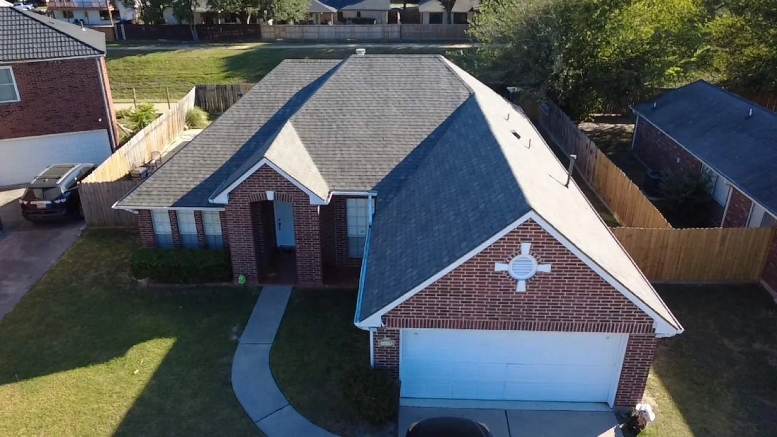 October 21. The finished roof from above the front yard.