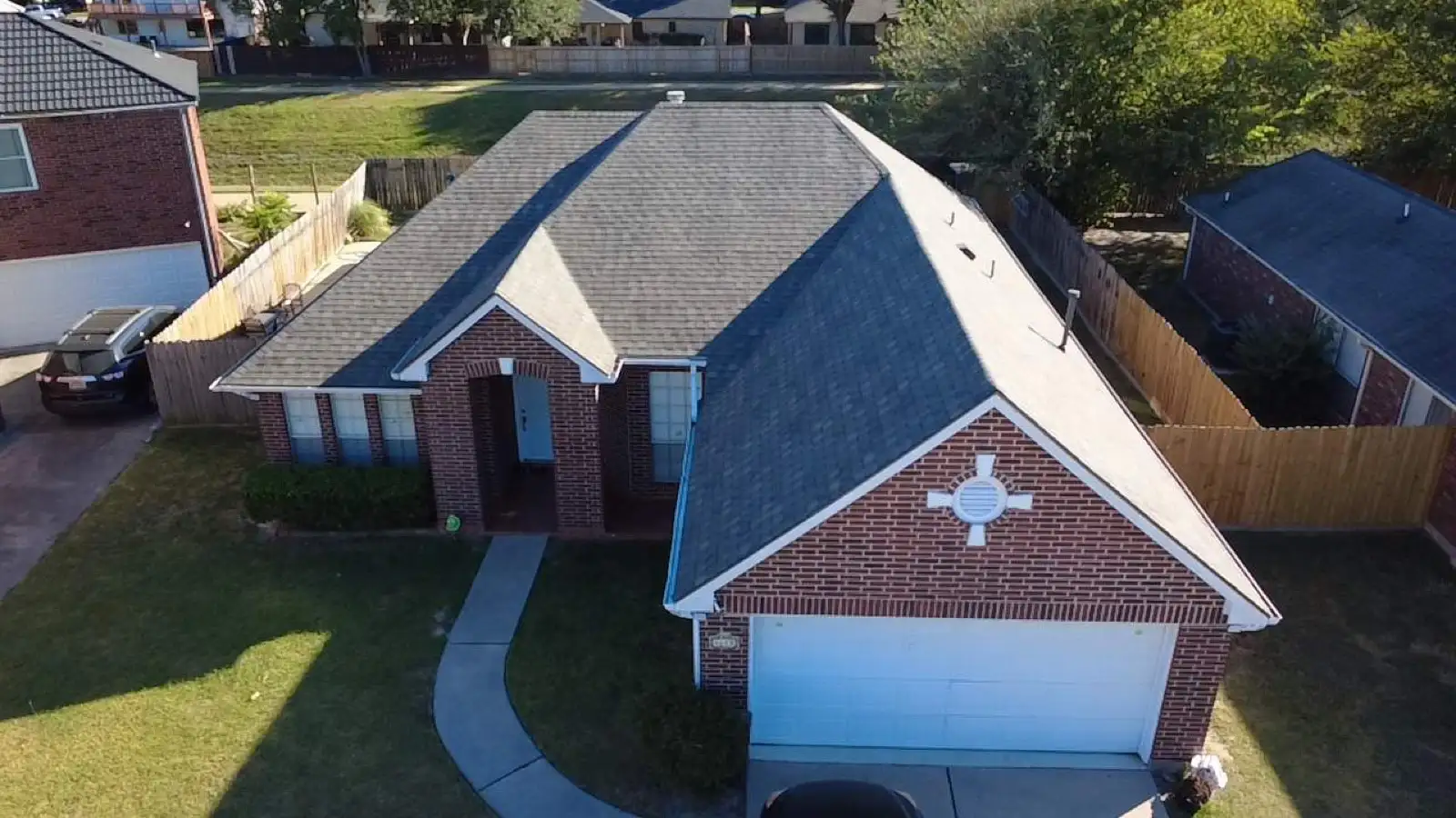 October 21. The finished roof from above the front yard.