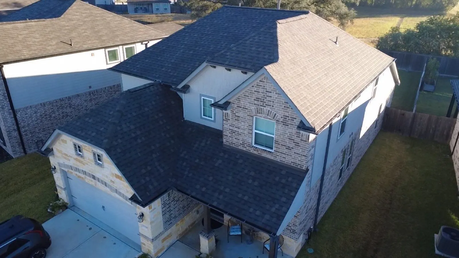 November 4. The finished roof in golden-hour light.