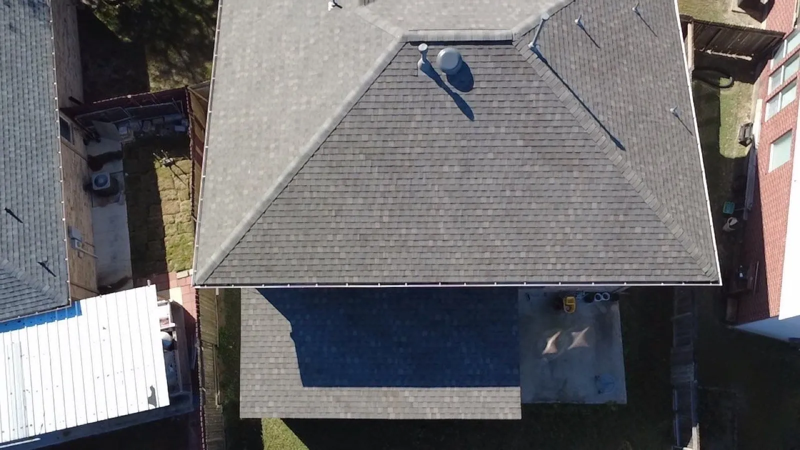 November 5. The finished hip roof from directly overhead.