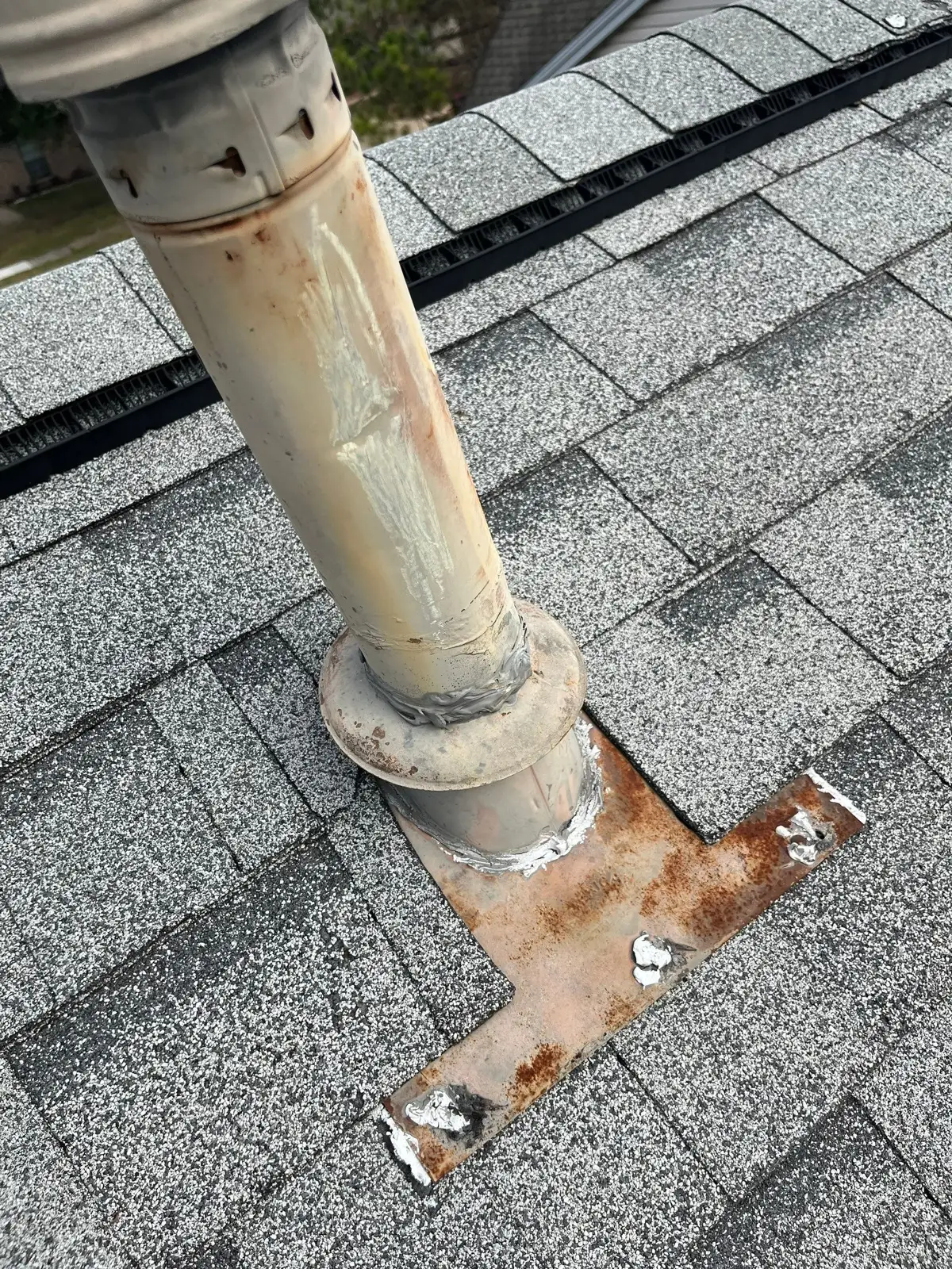 January 7. A pipe flashing rusted through at its base plate.