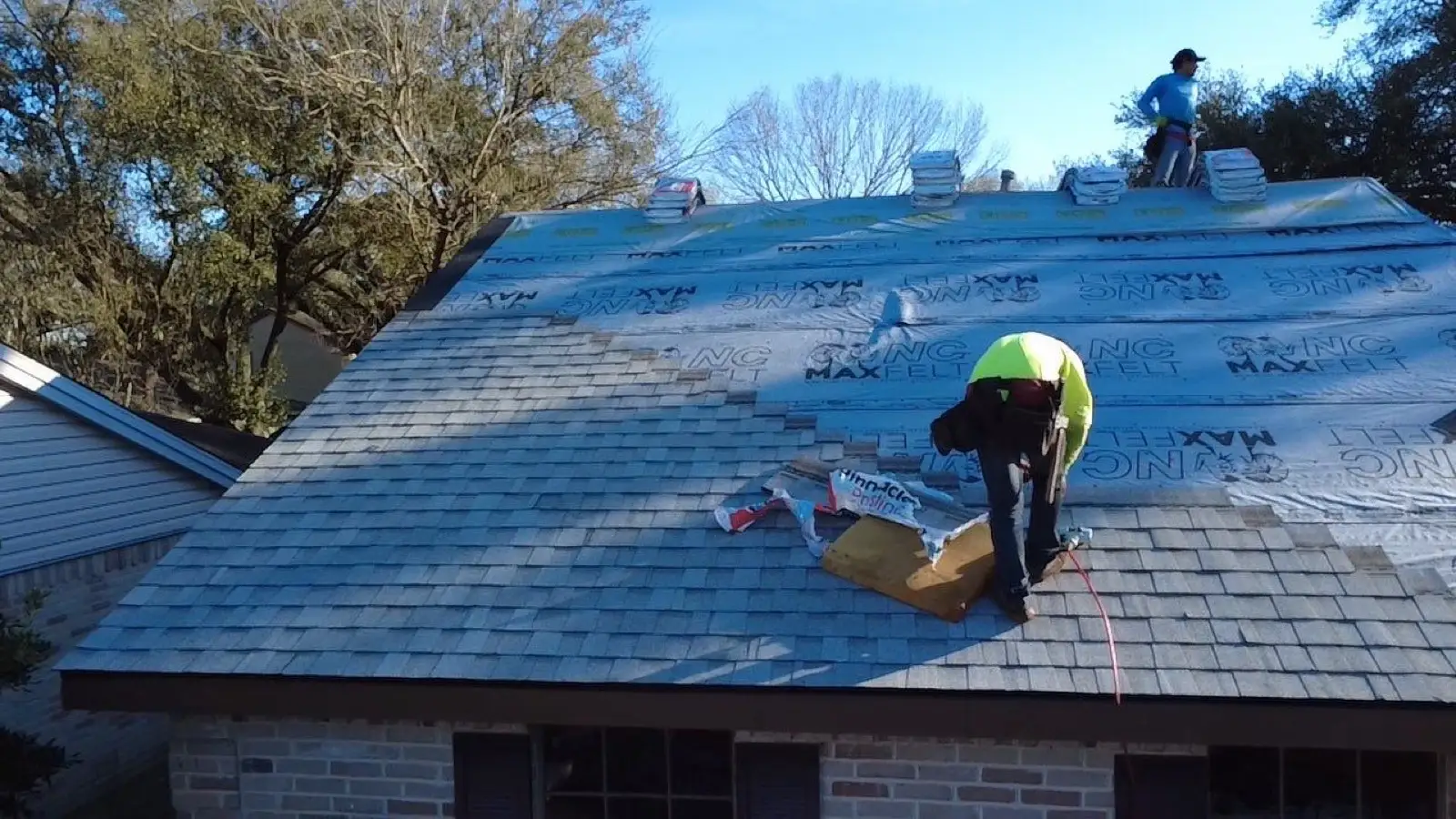 February 23. Oystershell shingles climbing over the MAXfelt, slope by slope.