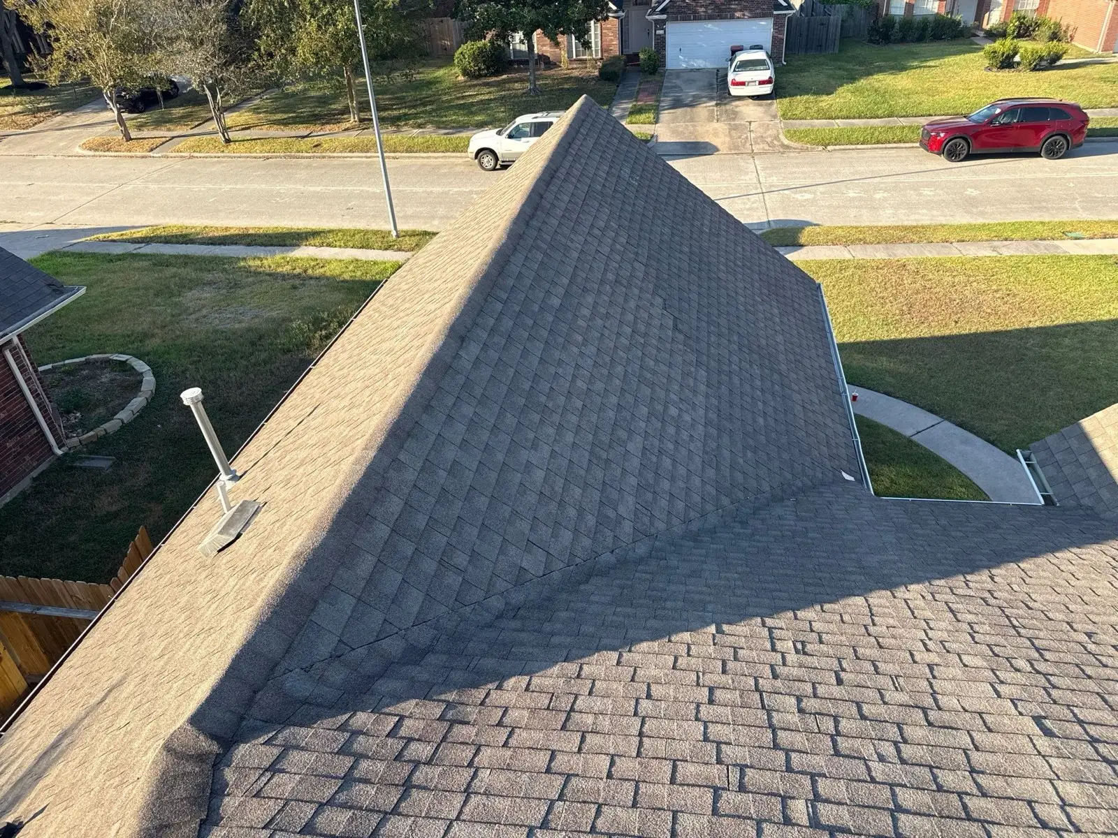 October 14. From the top of the old roof, looking down the front slope.