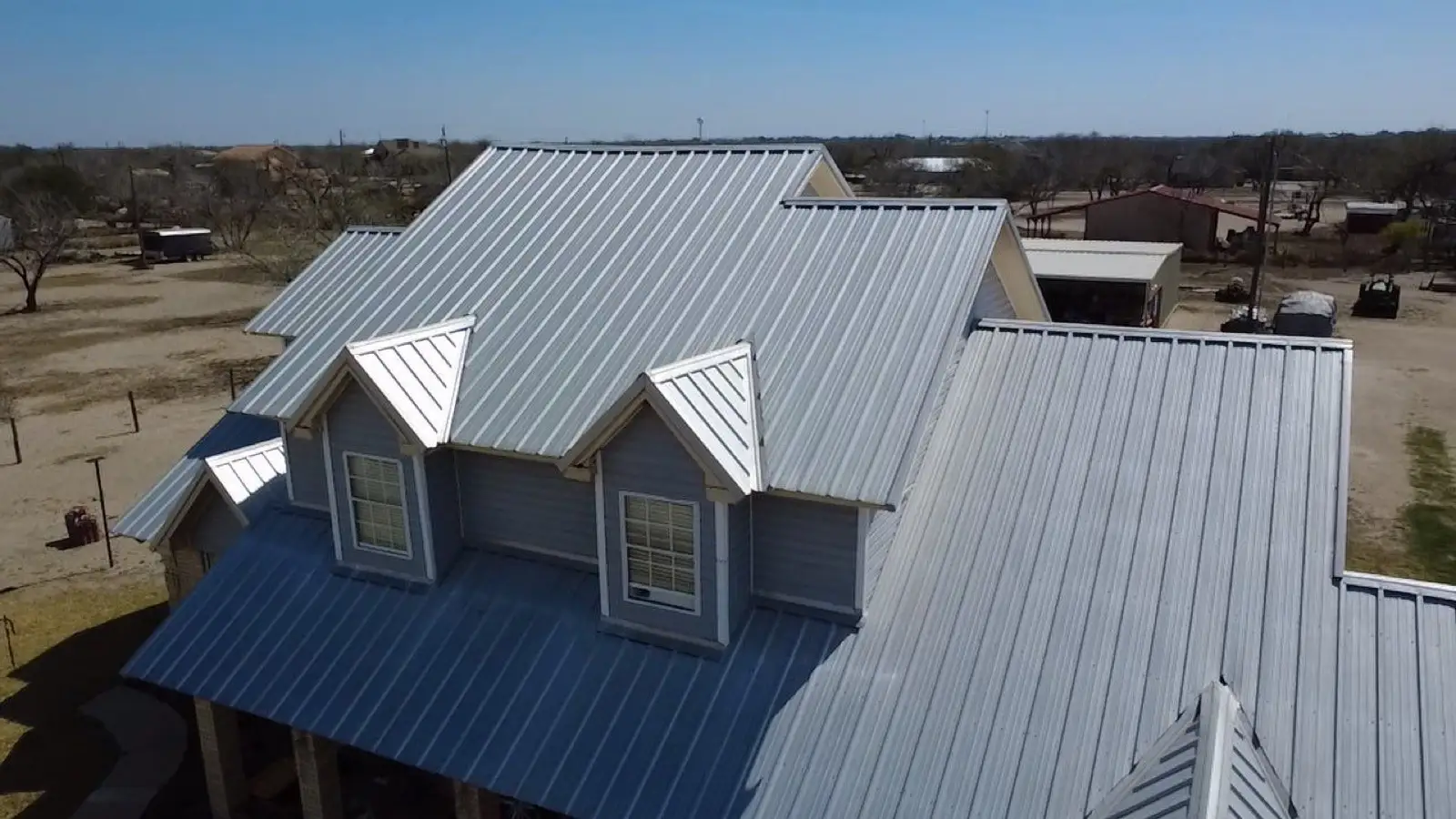 February 25. The original metal roof from the air, documented before the rebuild.