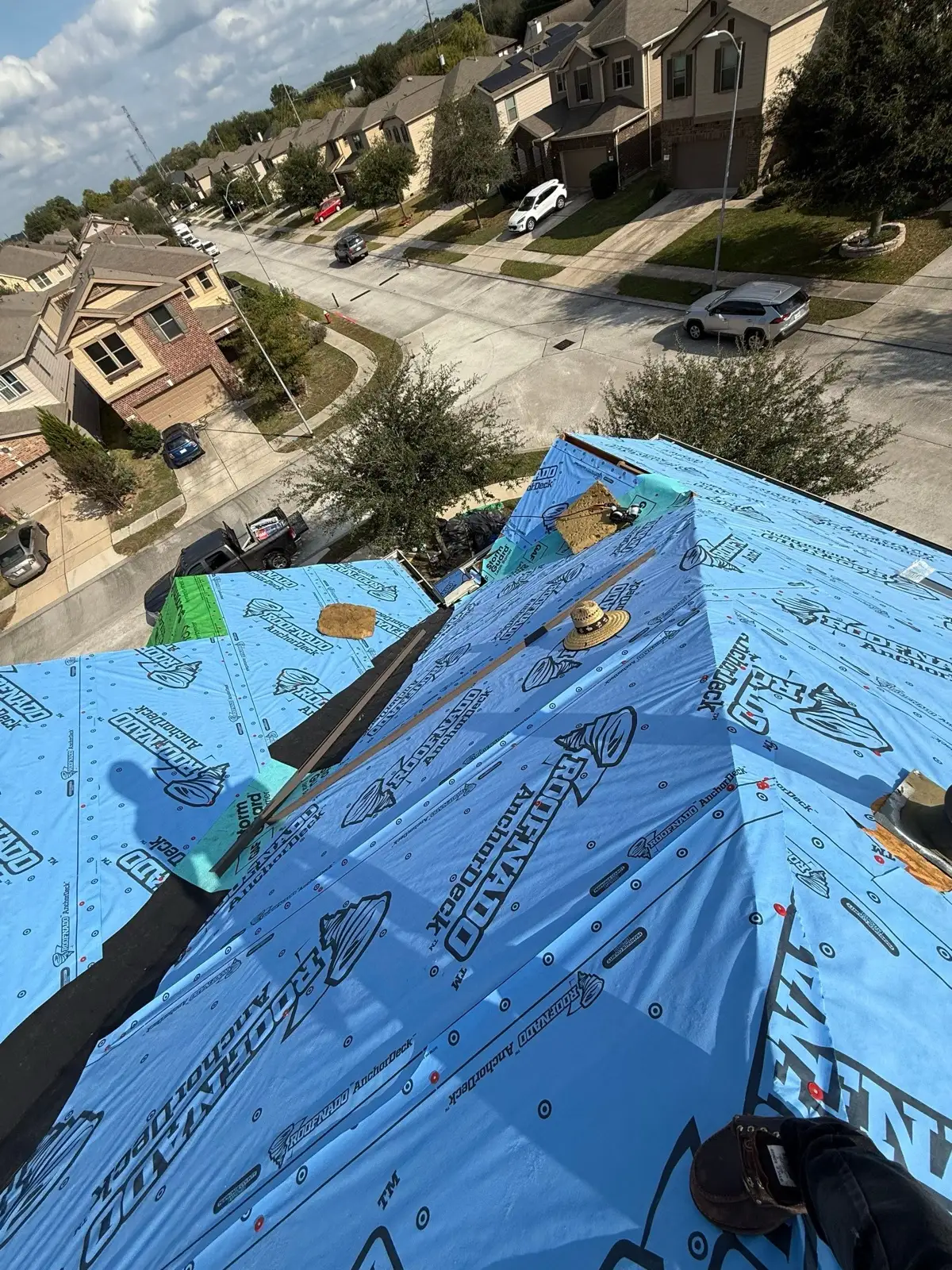 November 18. The deck sealed under RoofNado AnchorDeck synthetic underlayment.
